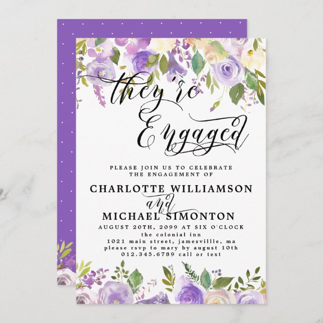 Ankündigung der Verlobung "lila und weiße Flora" (Vorne/Hinten)