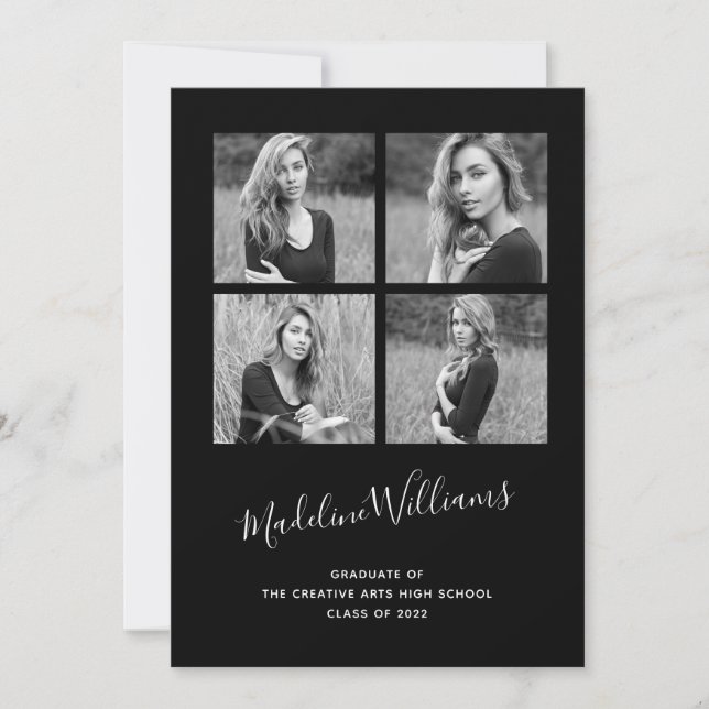 Ankündigung des 4-Foto-Abschlusses in Schwarz und  (Vorderseite)