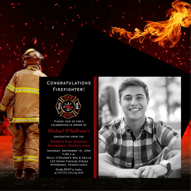 Ankündigung des Abschlusses des Feuerwehren-Fotos  (Firefighter Photo Graduation Announcement and Party Invitation - Print and/or Download Available)