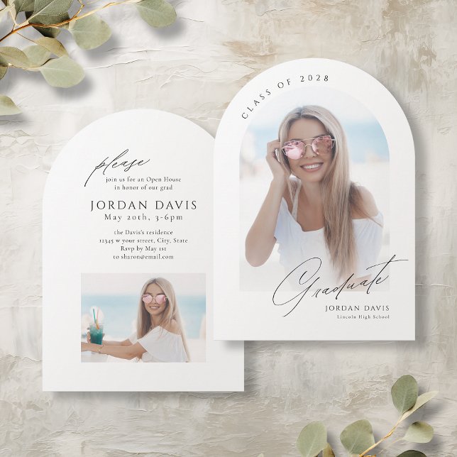 Ankündigung des Abschlusses für das elegante Scrip (Elegant Script Arch Photo Graduation Announcement)