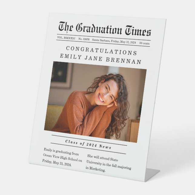 Ankündigung des Abschlusses "Old Newspaper Style" Sockelschild (Vorderseite)