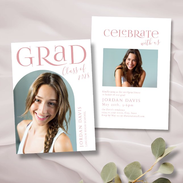 Ankündigung des Abschlusses "Pink Modern Arch Foto (Pink Modern Arch Photo Graduation Announcement)