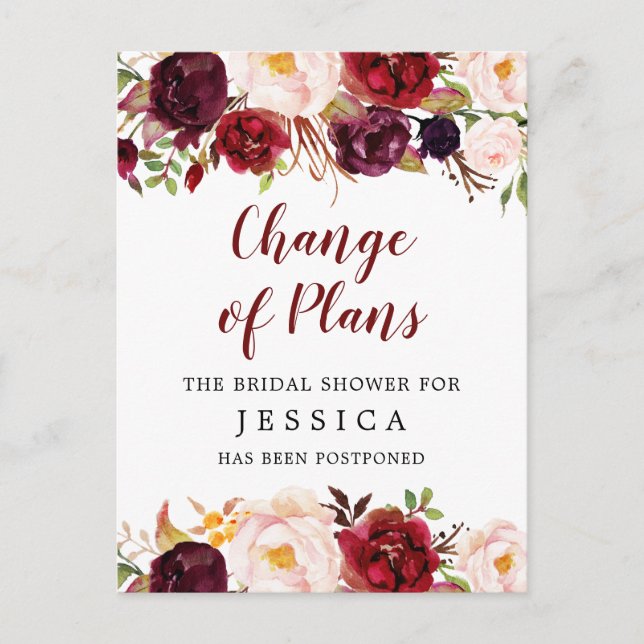 Ankündigung des Brautparty verschoben Postkarte (Vorderseite)