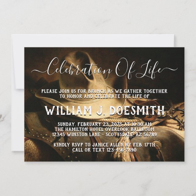 Ankündigung des Cowboy Things Memorial Service (Vorderseite)