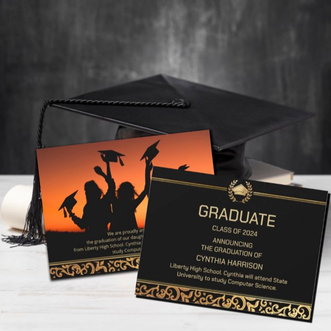Ankündigung des eleganten Goldrahmen-Abschlusses (Elegant gold Frame Graduation Announcement, #grade #elegant #photo #goldfoil #classof2024)