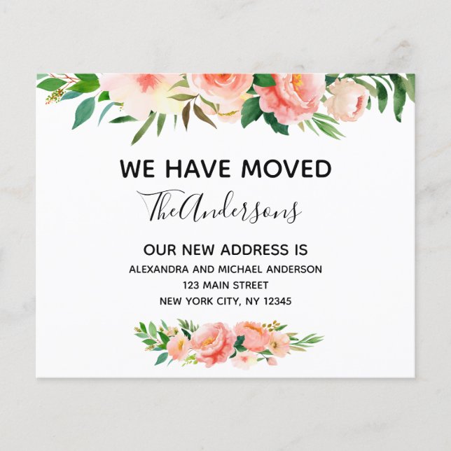 Ankündigung des Haushalts Peach Coral Floral Movin Flyer (Vorne)