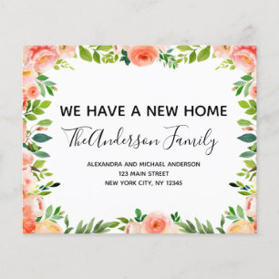 Ankündigung des Haushalts Peach Coral Floral Movin Flyer
