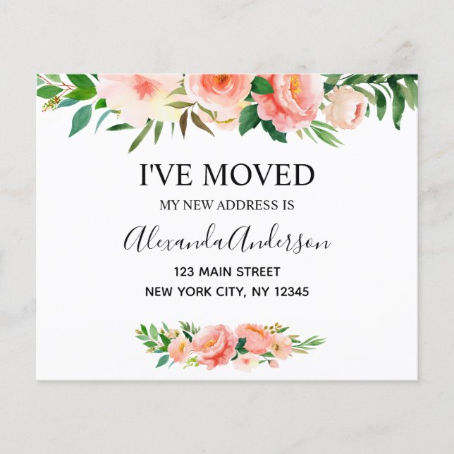 Ankündigung des Haushalts Peach Coral Floral Movin Flyer (Vorne)