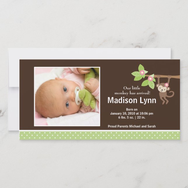 Ankündigung des kleinen Affen-Baby-Fotos (Vorderseite)