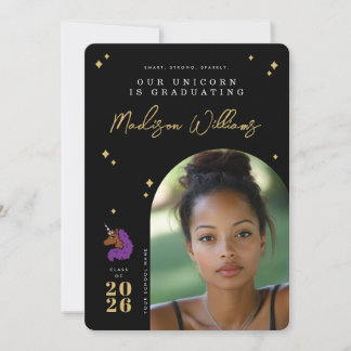 Ankündigung des lila Afro Unicorn Abschlusses