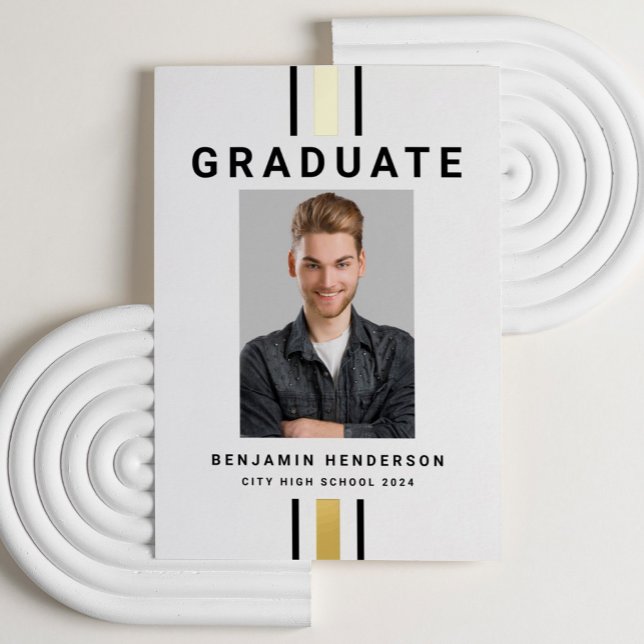 Ankündigung des modernen Abschlusses Black Gold Fo (Custom Photo Modern Graduation Black Gold Foil Announcement Card)