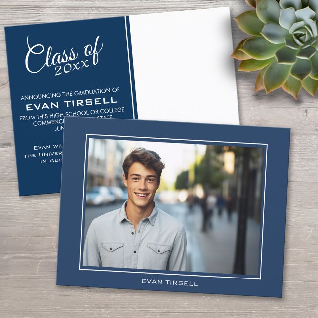 Ankündigung des modernen Abschlusses Foto - Navy B (Custom Graduation Announcement)