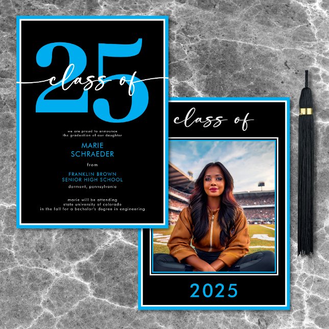 Ankündigung des modernen Blue Script-Abschlusses (Modern Blue Script Graduation Announcement)