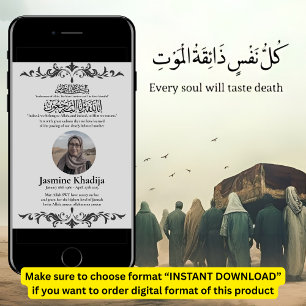 Ankündigung des muslimischen Todes Frau Janaza Geb