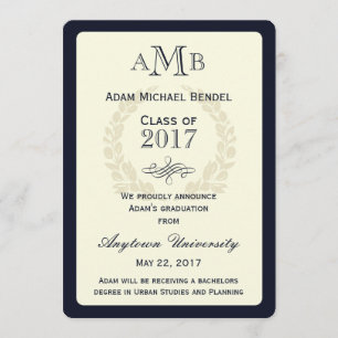 Ankündigung des Navy Blue Elegante Monogram Abschl