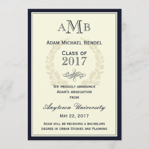 Ankündigung des Navy Blue Elegante Monogram Abschl