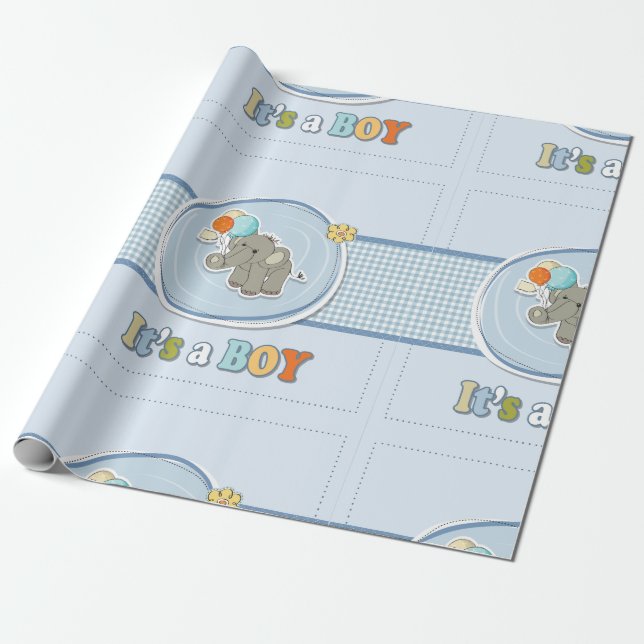 Ankündigung des niedlichen Elephant Baby Boy Geschenkpapier (Ungerollt)