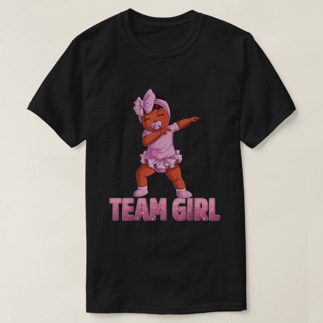 Ankündigung des Party Team Black Girl Baby Gender  T-Shirt (Design vorne)