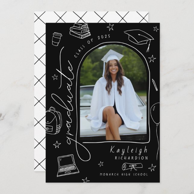 Ankündigung des Schwarz-weißen Retro-Foto-Abschlus (Vorne/Hinten)