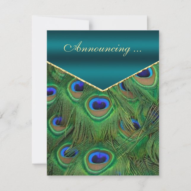 Ankündigung einer aquamarinen Pfauenhochzeit (Vorderseite)