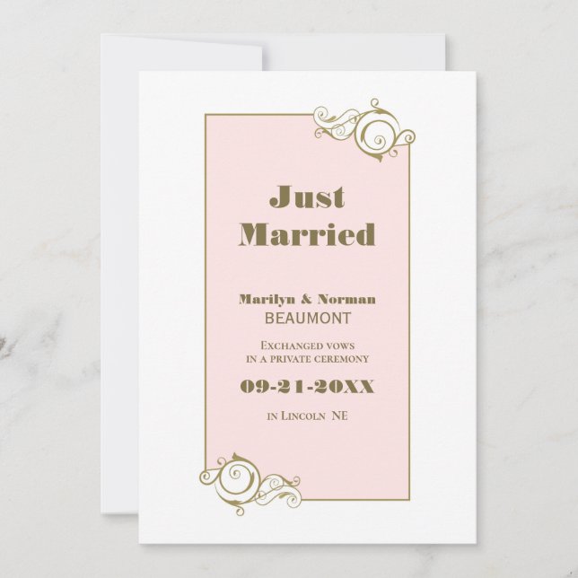 Ankündigung einer Hochzeitsfeier mit Goldrahmen (Vorderseite)