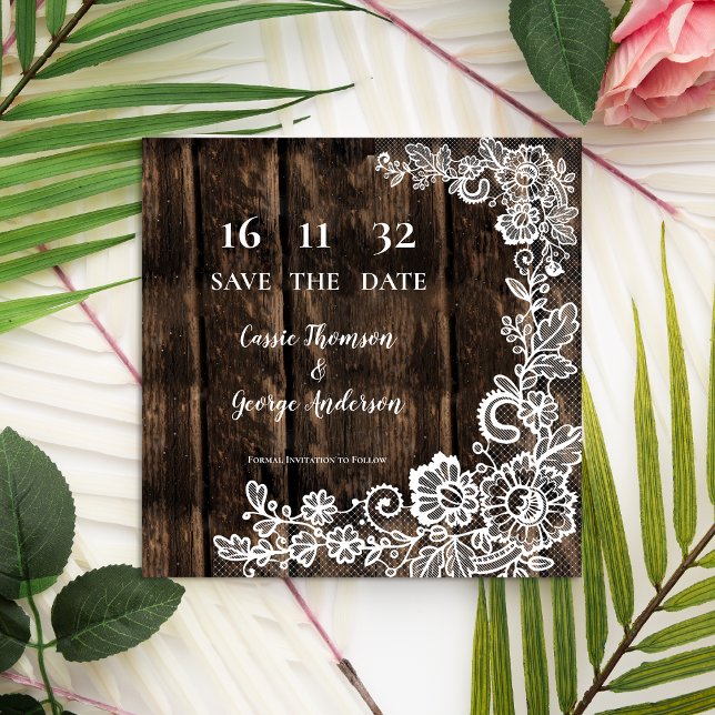 Ankündigung einer Hochzeitsfeier mit rustikalem Ho (Rustic Wood Lace Floral Wedding Announcement)