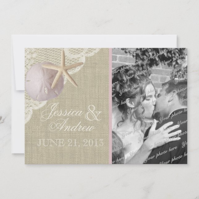 Ankündigung einer Vintagen Hochzeit am Strand (Vorderseite)