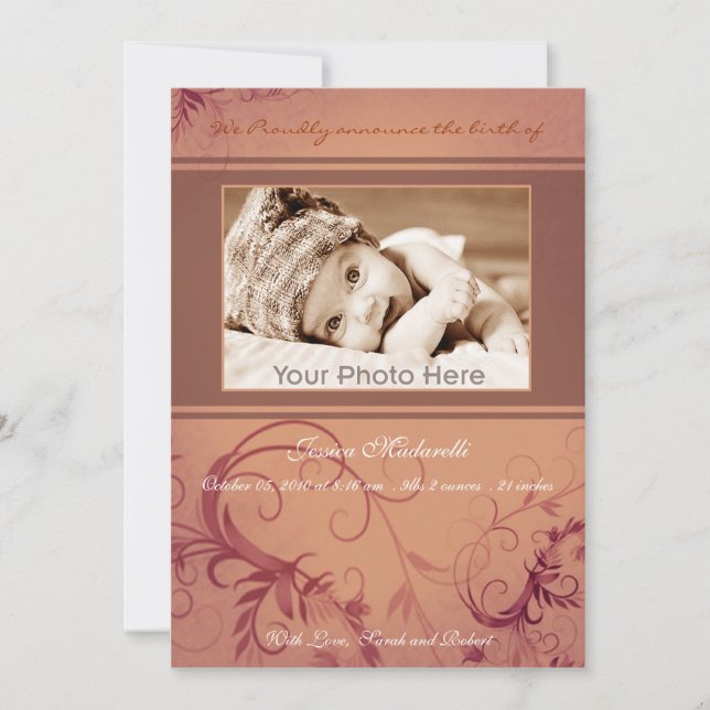 Ankündigung eines Fotos über die Geburt eines jung (Vorderseite)