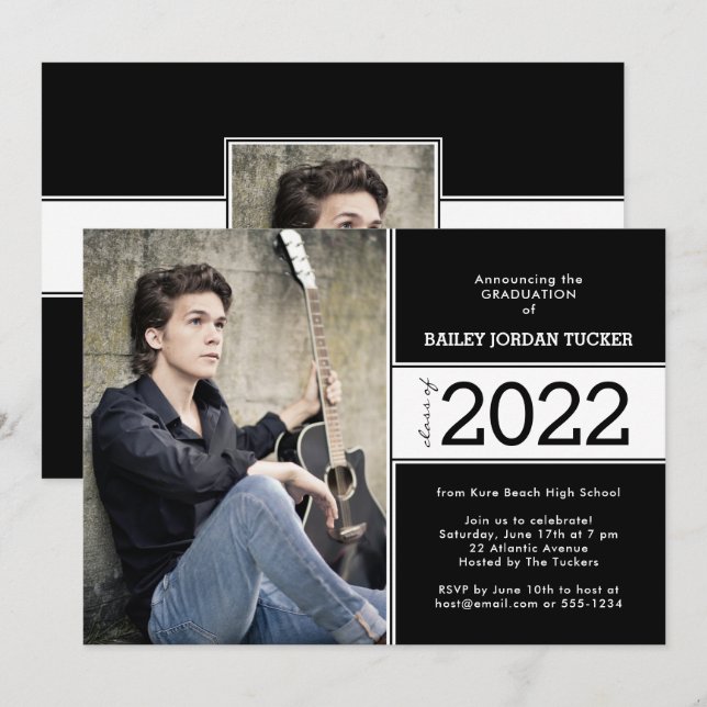 Ankündigung eines kühlen Schwarz-Weiß-Abschlusses  (Vorne/Hinten)