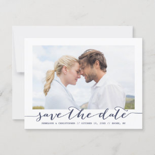Ankündigung eines Navy-Script-Foto- Save the Date