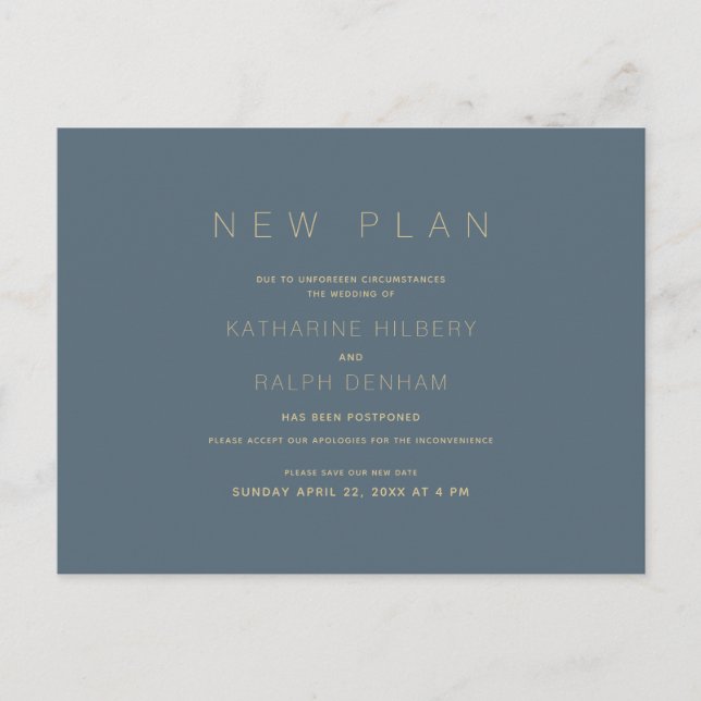 Ankündigung eines neuen Navy Blue Wedding-Plans Postkarte (Vorderseite)