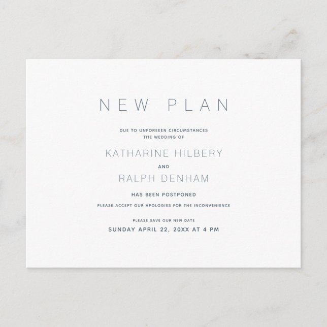 Ankündigung eines neuen Plans für die Hochzeit von Postkarte (Vorderseite)