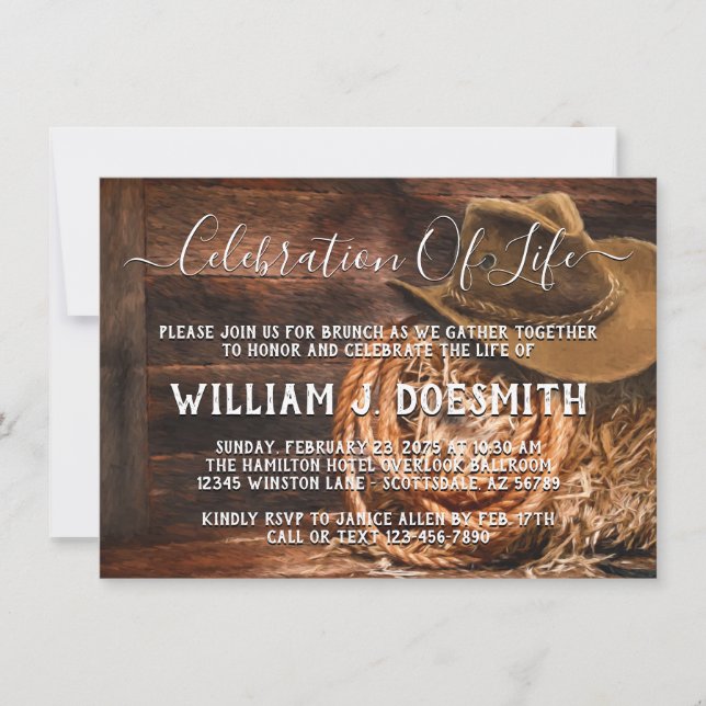 Ankündigung eines rustikalen Cowboy-Hat-Gedenkens (Vorderseite)