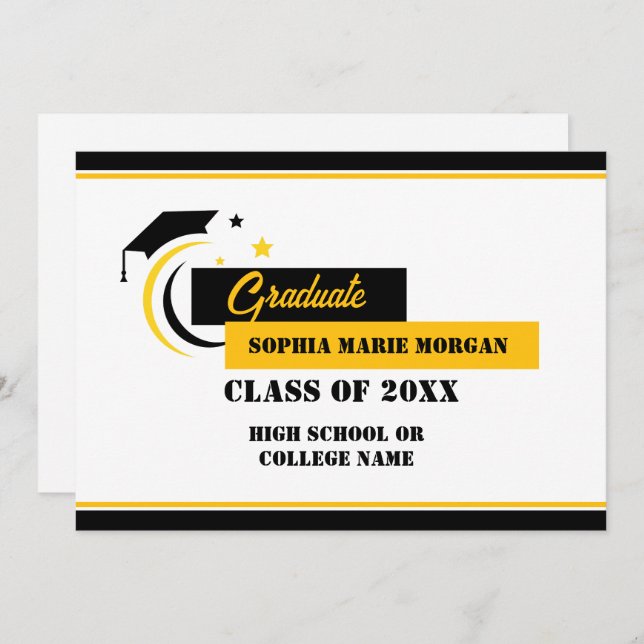 Ankündigung eines Schwarz-weißen Graduate Yellow G (Vorne/Hinten)