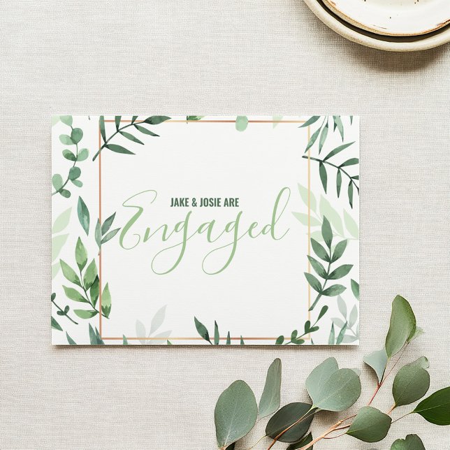 Ankündigung grüner Blätter (Vibrant green leaves design with a copper frame engaged card.)