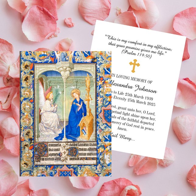 Ankündigung Hail Mary Beerdigung Gedenkgebet (The Annunciation Hail Mary Funeral Memorial Christian Catholic In loving Memory Prayer Card)
