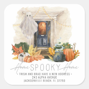 Ankündigung   Halloween Front Door Quadratischer Aufkleber