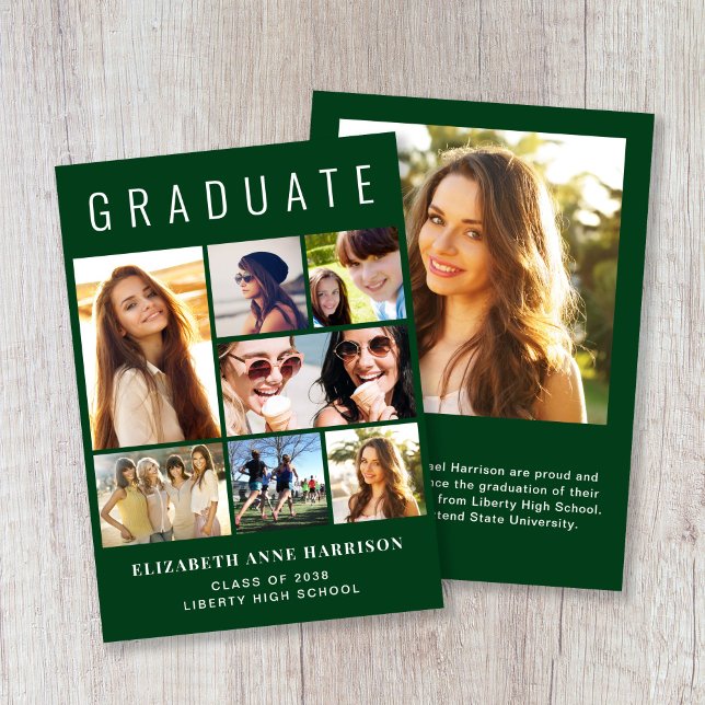 Ankündigung moderner Foto Collage Green Abschluss (Modern Photo Collage Green Graduation Announcement)