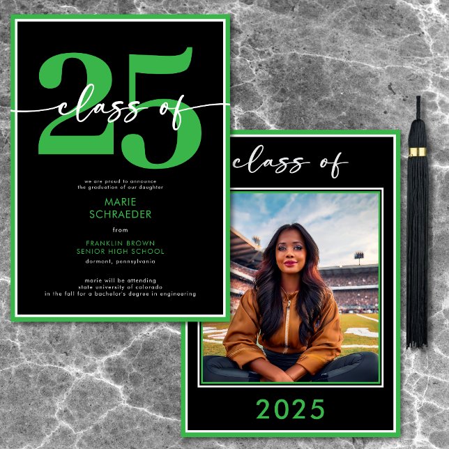Ankündigung moderner Green Script Abschluss (Modern Green Script Graduation Announcement)