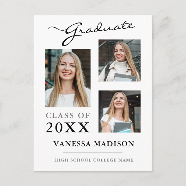 Ankündigung moderner Skripte White Graduate Postkarte (Vorderseite)