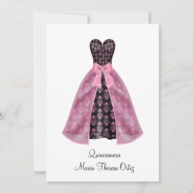 Ankündigung Quinceanera Pink Damask 15. Party (Vorderseite)