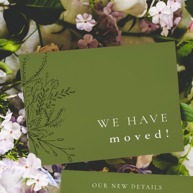 Ankündigung über das Überfließen von Bouquet Green (Green Overflowing Bouquet We Have Moved floral moving announcement card.)