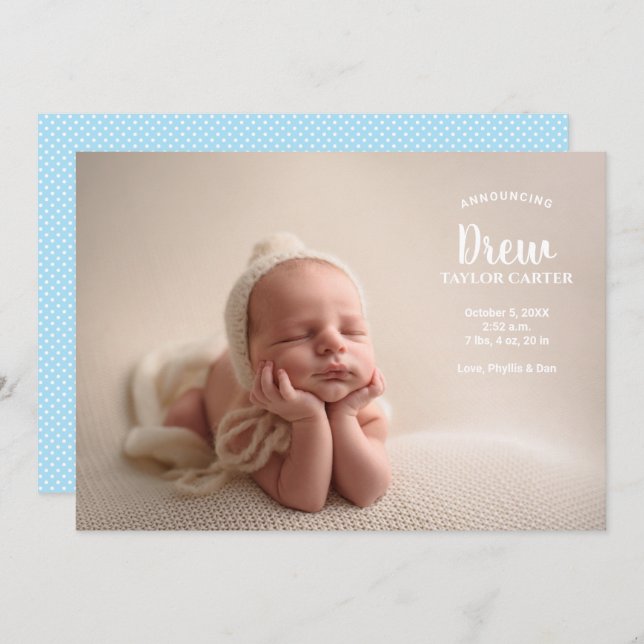 Ankündigung unseres Fotos zur Geburt (Vorne/Hinten)