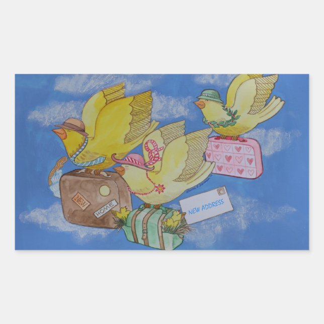 Ankündigung "Vögel in Bewegung - neue Adresse" Rechteckiger Aufkleber (Vorderseite)