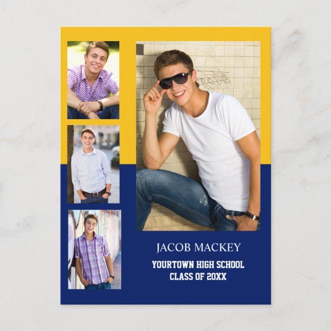 Ankündigung von Abschluss 4 Foto Collage Blue Gold (Vorderseite)