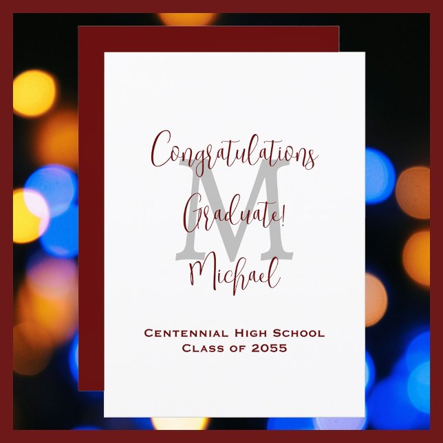 Ankündigung von Abschluss, Name Burgund White Gray (Von Creator hochgeladen)