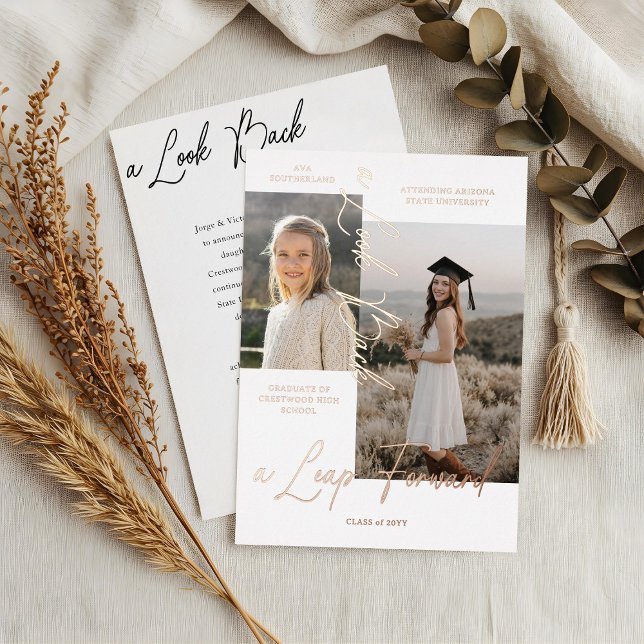 Ankündigung von Abschluss Then & Now Fotocollage (Graduation Then & Now Photo Collage White Announcement)