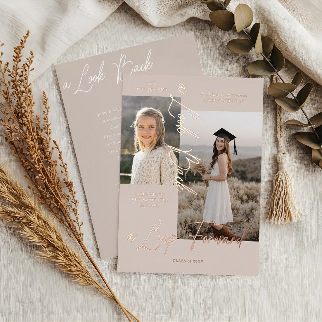 Ankündigung von Abschluss Then & Now Fotocollage (Graduation Then & Now Photo Collage Beige Announcement)