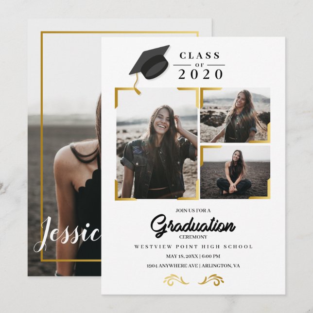 Ankündigung von Abschlüssen Einladung zur Fotokart (Vorne/Hinten)