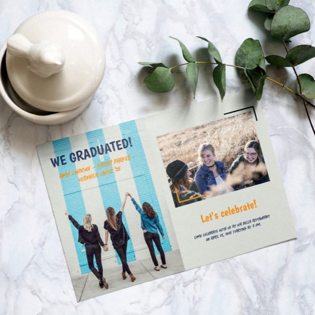 Ankündigung von Abschlüssen Zwei Fotos (Graduation announcement friends two photos)